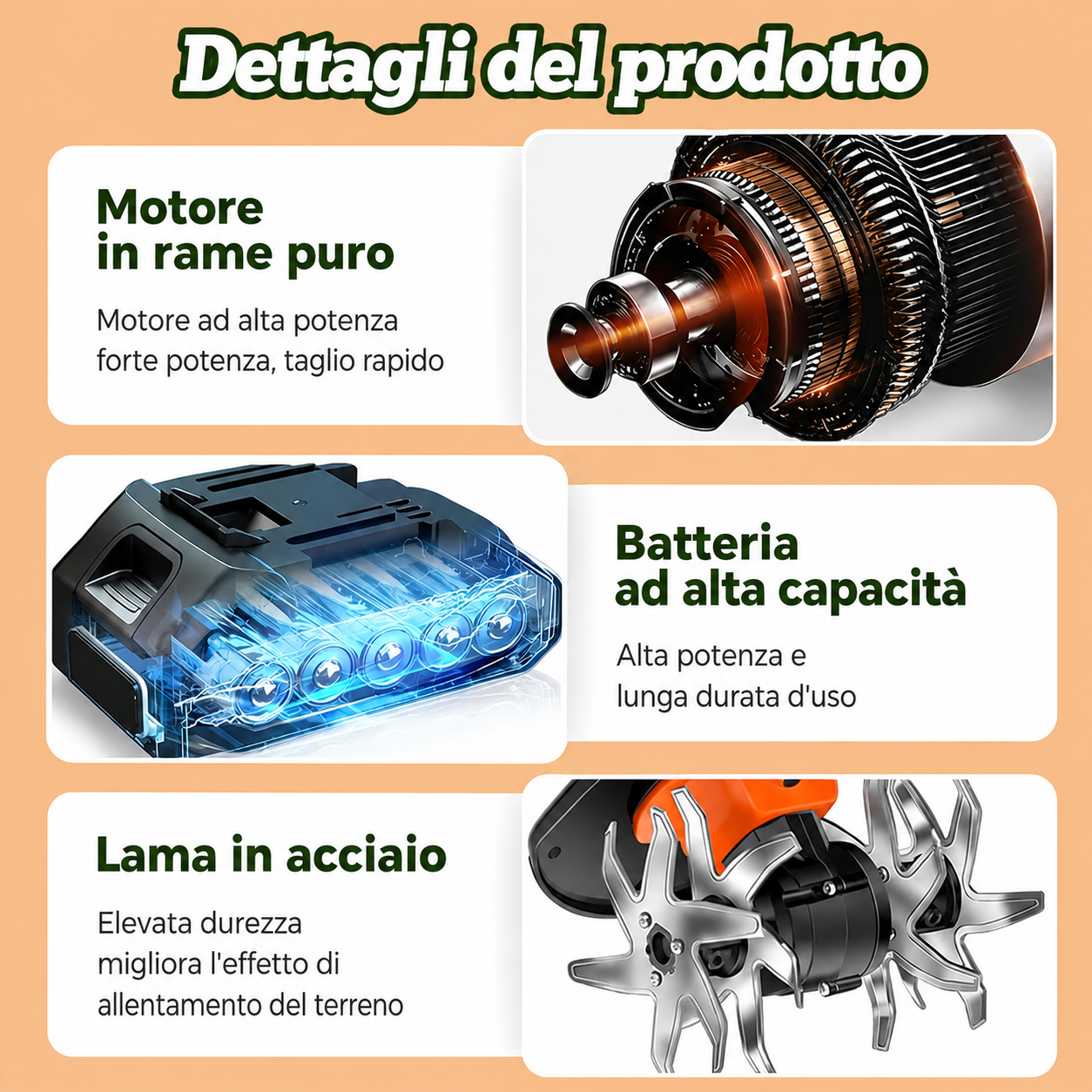 Dettaglio della mini elettrozappa portatile