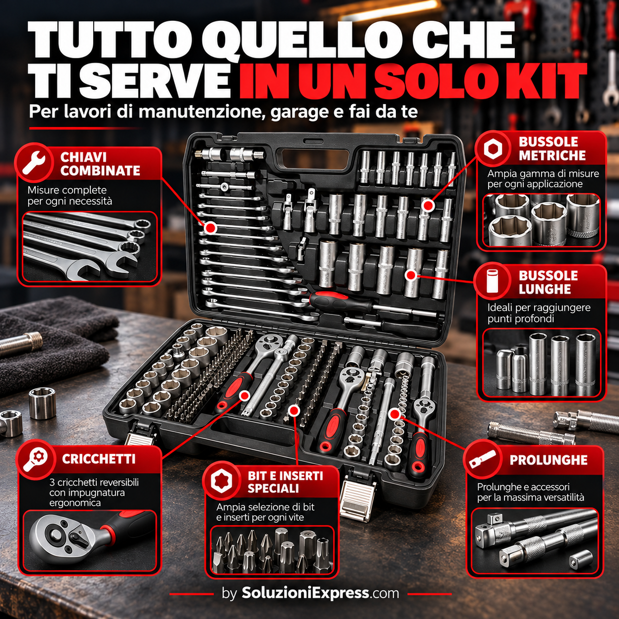 Componenti e utensili della valigetta
