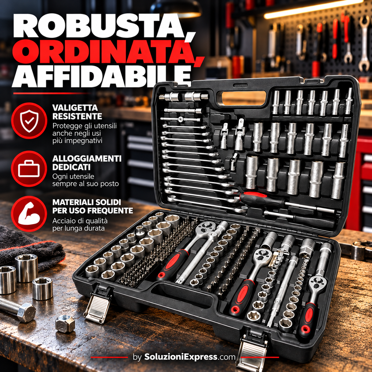 Valigetta con utensili organizzati
